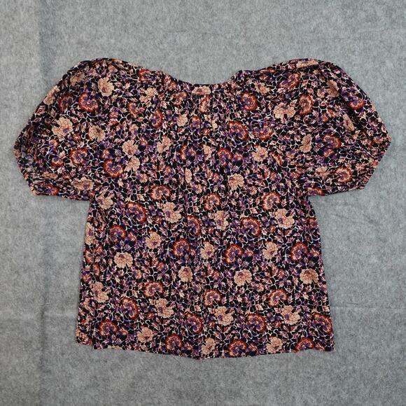 Ulla Johnson Top Womens 2 Evie Blouse Midnight Floral Puff Sleeve V-Neck - Picture 8 of 12